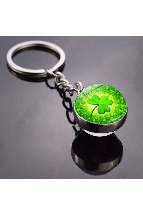 Home Four Leaf Clover Keychain Green Glass Crystal Ball Pendant Keyring Good Luck Charm Gift for St. Patrick's Day Birthday Party Home Decor