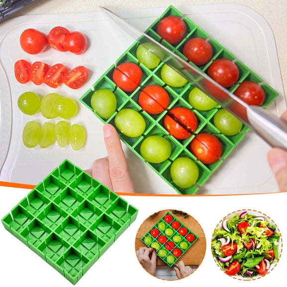 LEFTHIGH Home Fruit and Vegetable Cutter, Grape Tomato Slicer, Kitchen Gadget, 16 Cells, Stainless Steel, Dishwasher Safe
