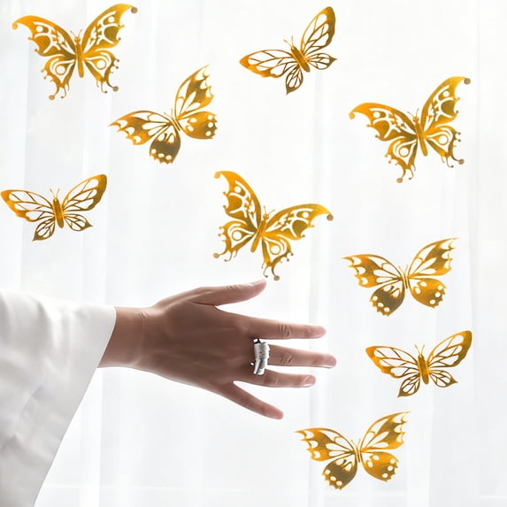 LEFTHIGH Home Gold Butterfly Wall Stickers 12pcs Birthday Party Celebration Removable Metallic Laminated Paper 14x13cm Kids Room Decor Gift Sets