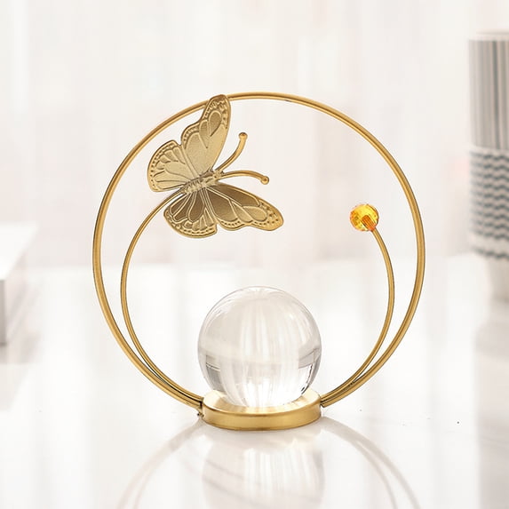 LEFTHIGH Home Gold Iron Wire Sculpture with Clear Crystal Balls on Metal Base - Modern Artistic Home Decor Statue for Living Room Shelf and Gift Christmas Decor
