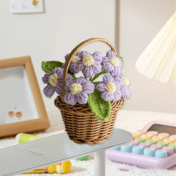 LEFTHIGH Home Hand Woven Mini Flower Basket Artificial Flowers Valentine’s Day Romantic Multicolor Knit Gift Decor 5.5x3.5in 1pc Valentines Day Decorations