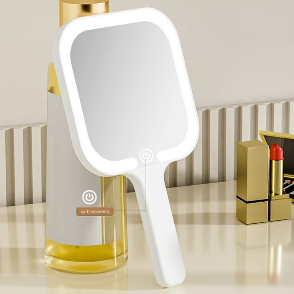 LEFTHIGH Home Handheld Mirror with Portable Light Rechargeable Dressing Mirror Makeup LED Cosmetic Mirror for Dormitory Beauty Travel Compact Design with Stand Birthday Gifts