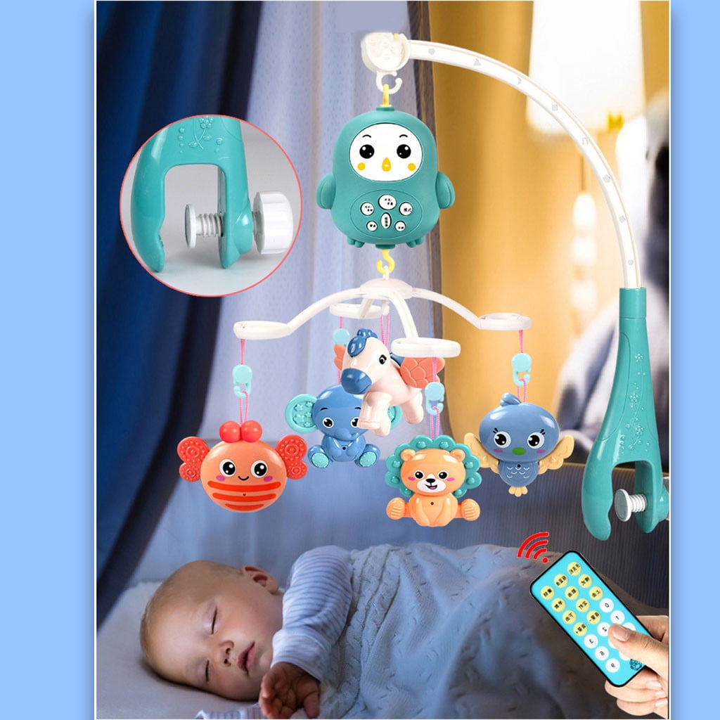 LEFTHIGH Home Home Crib Mobile with Remote Control Music Bed Rattle Decor Arm Movement Soothing Light for