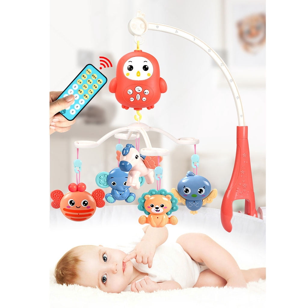 LEFTHIGH Home Home Crib Mobile with Remote Control Music Bed Rattle Decor Arm Movement Soothing Light for