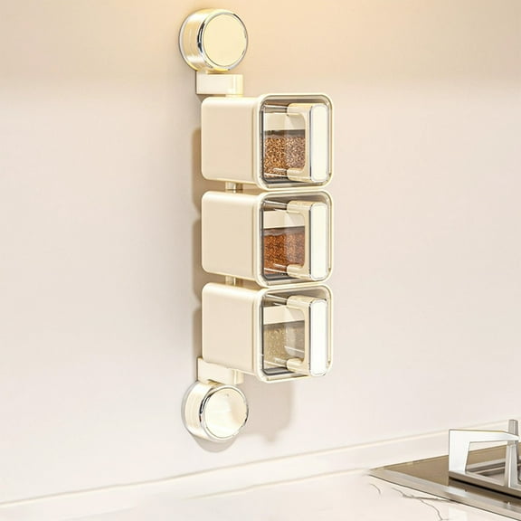 LEFTHIGH Home Household Kitchen Suction Cup Rotating Seasoning Box Set Wall Mounted Sealed Spice Jar Storage Organizer with 6 Containers No Drilling Installation Home Decor