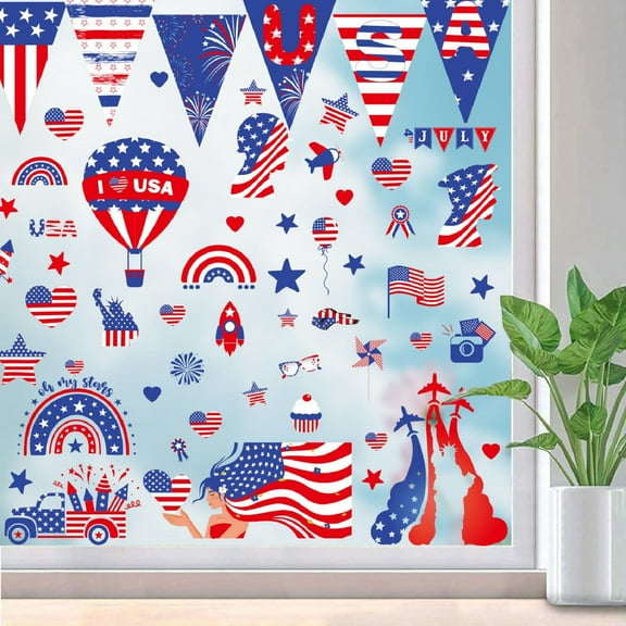 LEFTHIGH Home Independence Day Double Sided Removable Wall Window Decal Sticker Patriotic Party Decoration for Glass Tile Furniture House Items