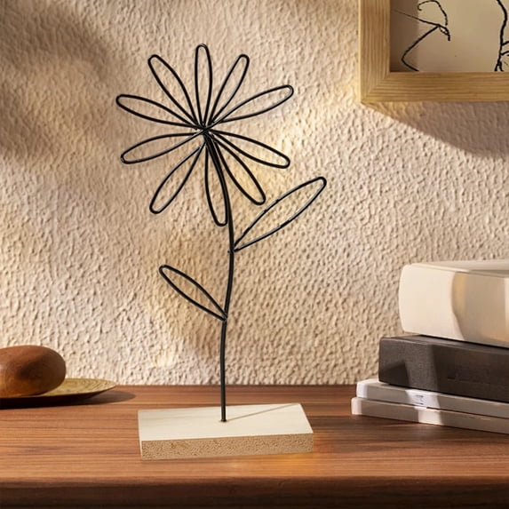 LEFTHIGH Home Iron Flower Sculpture on Wood Plank Base - Vintage Farmhouse Home Decor for Living Room TV Cabinet Shelf and Gift Home and Kitchen