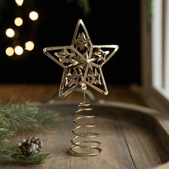 LEFTHIGH Home Iron Tree Top Star Christmas Tree Golden Five Pointed Star Decoration Window Christmas Decoration Ornaments Christmas Ornaments
