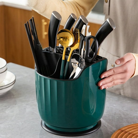 LEFTHIGH Home Kitchen Rotating Knife Rack Shelf Countertop Multifunction Chopsticks Tube Knife Rack Integrated Storage Box Home Knife Rack Christmas Home Decor