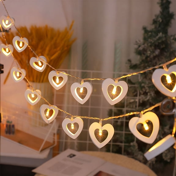 LEFTHIGH Home LED Wooden Heart Shaped String Lights Valentine’s Day 78.74in Battery Powered Warm White Red Wood Decor Funny Gifts
