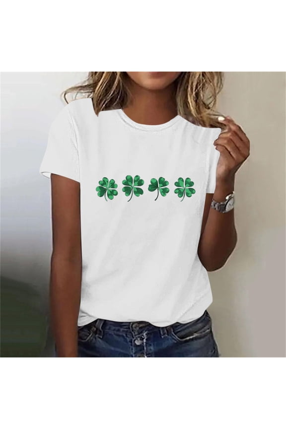 Home Ladies St. Patricks Day Printed Round Neck Short Sleeve Shirt Fashion Top for Women Spring Summer Daily Household Essentials