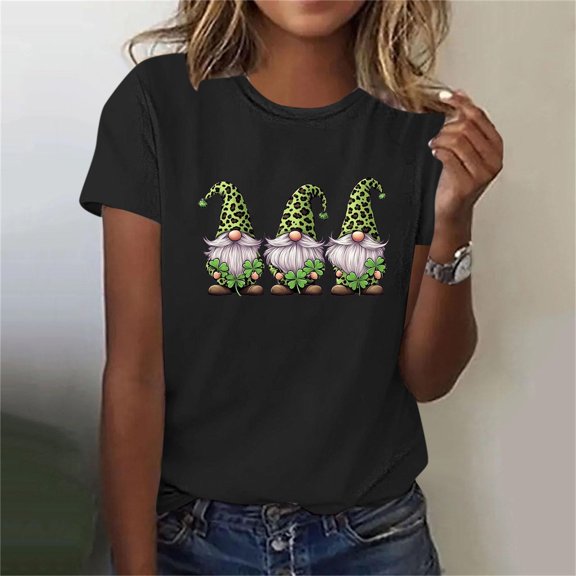 LEFTHIGH Home Ladies St. Patricks Day Printed Round Neck Short Sleeve Shirt Fashion Top for Women Spring Summer New Home Essentials