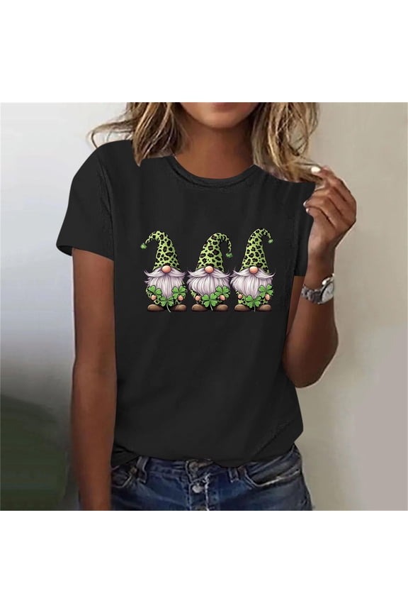 Home Ladies St. Patricks Day Printed Round Neck Short Sleeve Shirt Fashion Top for Women Spring Summer Room Essential