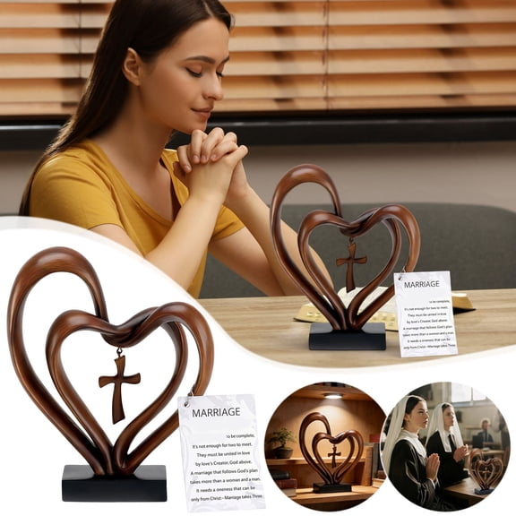 LEFTHIGH Home Marriage Entwined Heart Cross Wedding Sculpture Handcrafted Resin Polymer Symbol of Faith Family and Spiritual Unity Home Decor House Items