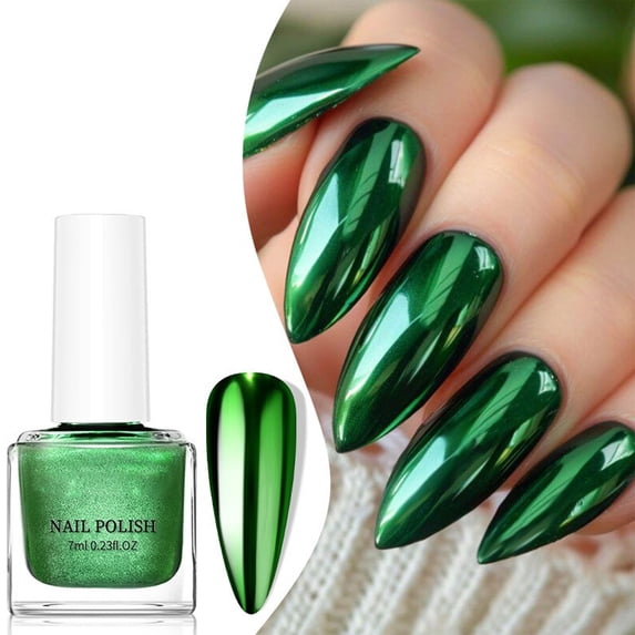 LEFTHIGH Home Metallic Nail Polish 7ml Mirror Finish Quick Dry No-Bake Glass Bottle with Brush Silver Gold Rose Gold Red Pink Green Blue Gifts