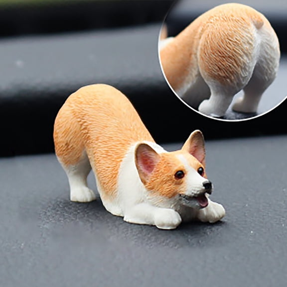 LEFTHIGH Home Mini Corgi Resin Dog Figurine Simulation Puppy Model Car Desk Home Decoration Cute Ornament