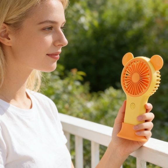 LEFTHIGH Home Mini Cute Mouse Handheld Fan with 7 Color LED Light Pocket Sized USB Rechargeable Portable Fan for Travel