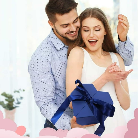 LEFTHIGH Home Open Door Ribbon Bow Heart Shaped Gift Box Hexagon Paper Pink Blue Red 21x21x3.93cm Cosmetic Wedding Holiday Present Christmas Decor