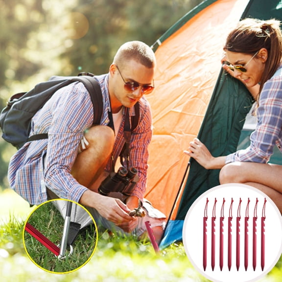 LEFTHIGH Home Outdoor Aluminum Tent Nails Tent Nail Set Camping Tent Nails with Three Edged Sawtooth Thickened with Rope Bag 8 PC Christmas