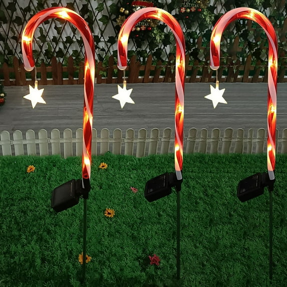 LEFTHIGH Home Outdoor Christmas Decorations, Candy Bar Solar Cane Lamp, Outdoor Christmas Decorations, Courtyard, Party, Christmas Decorations 3 Pack Gifts