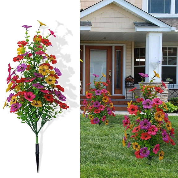 LEFTHIGH Home Outdoor Garden Decor Ground Stakes Artificial Trees Plastic Violets Flowers Silk Faux Spring Summer Yard Insert 50cm