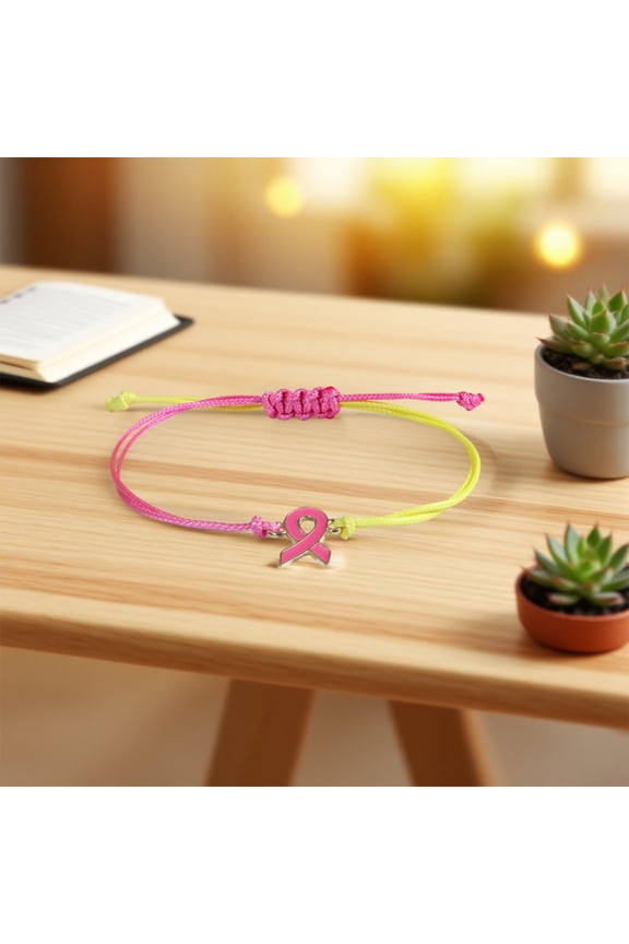 Home Pink Ribbon Braided Bracelet Adjustable Sliding Knot for Breast Cancer Awareness Gift Christmas Home Decor