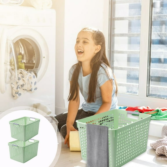 LEFTHIGH Home Plastic Laundry Basket-With Silvery Handle-Collection and Transport Clothing Board Laundry Baske-Suitable for Families and Dorms-Can Also Organize Toys Birthday Decorations