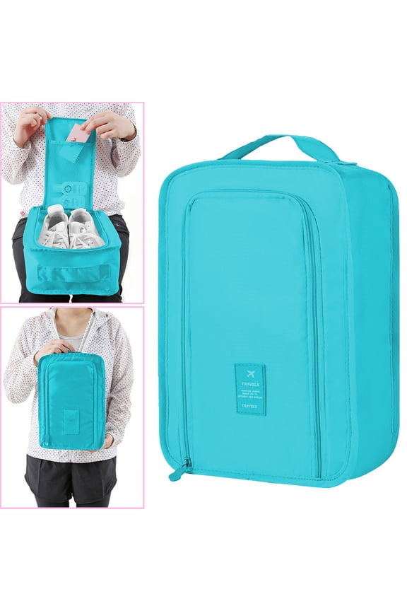 Home Portable Travel Shoe Storage Bag 11.8x8.3x4.5 Inch Foldable Multifunctional Organizer Carrying Box for Clothes Hand Carry Luggage Packing Polyester Korean Style Christmas Gifts