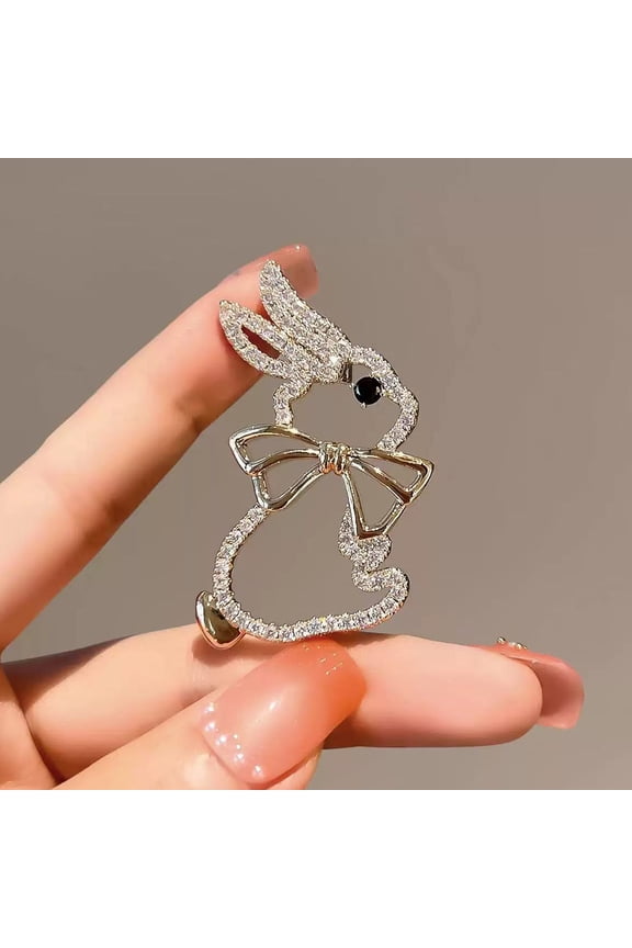 Home Rabbit Shaped Brooch Alloy Clothing Chest Flower Accessory Easter Bunny Brooch Commemorative Gift Badge 2x1.18in Home