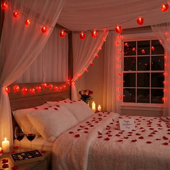 LEFTHIGH Home Red Heart LED String Lights Battery Operated 10ft Romantic Decorative Fairy Lights for Valentine's Day Wedding Bedroom Party Christmas Gifts