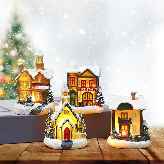LEFTHIGH Home Resin Christmas Scene Village House Town with Warm White LED Lights Battery Operated Christmas Decorations Fall Decor