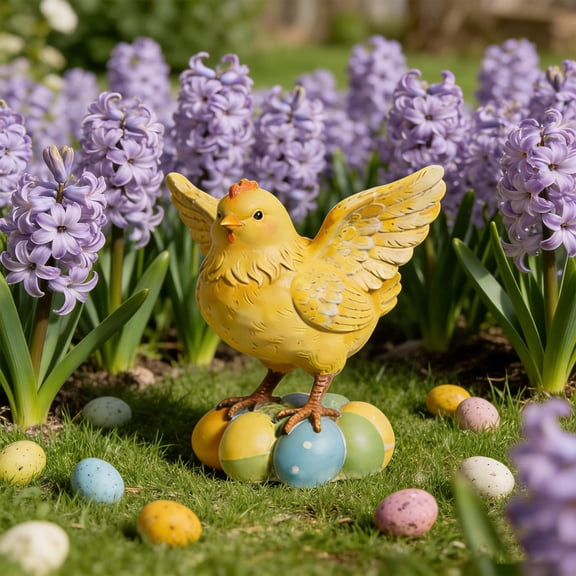 LEFTHIGH Home Resin Hen Chick and Easter Egg Ornament Figurine Yellow for Tabletop Shelf Mantel Centerpiece Decor 5.91x4.72x3.94 Inch 1-Pack Home and Kitchen