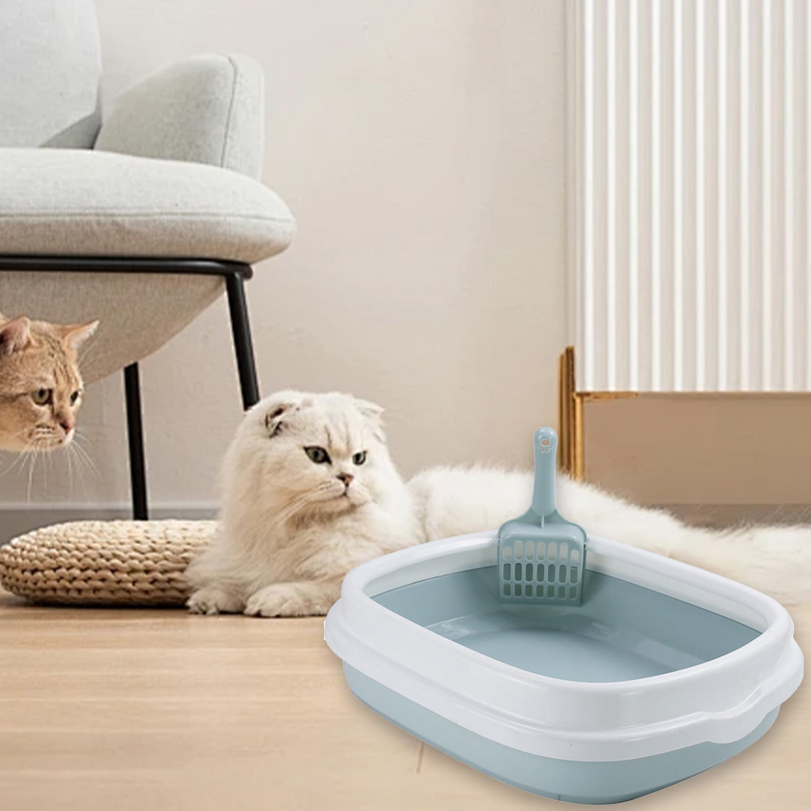 LEFTHIGH Home Semi Enclosed Cat Litter Box Pet Toilet with Splash Proof High Side Large Space Easy Clean Paper Material Gray Blue Green 40x33.5cm Christmas Decorations