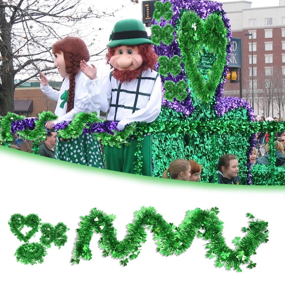 LEFTHIGH Home Shining St. Patrick's Day Wreath Wall Hanging Decorations Tinsel Garland Party Pendant for Door Window Festival Irish Theme 200x9cm Christmas Decor