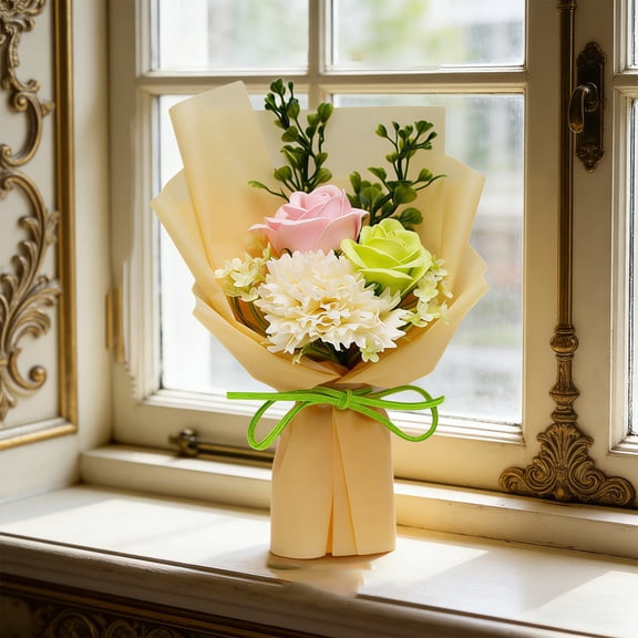 LEFTHIGH Home Simulated Flower Rose Soap Flower Carnation Bouquet Mini Artificial Flowers Gift for Mom Wife Birthday Home Car Decor