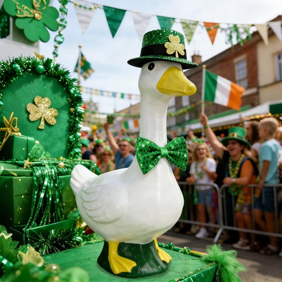 LEFTHIGH Home St Patrick's Day Porch Goose Outfit 23 Inch Green Shamrock Hat and Bow Tie Set Nylon Spandex Costume for Lawn Garden Decoration House Items