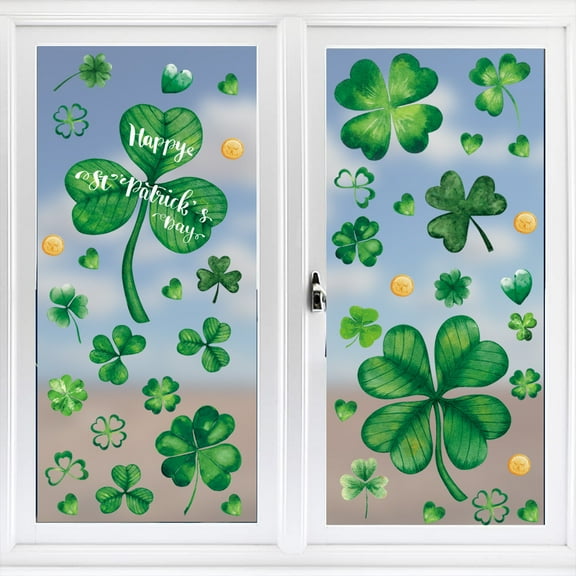 LEFTHIGH Home St Patrick's Day Window Stickers Four Leaf Clover Wall Decals Removable Mural for Holiday Party Store Home Decorations