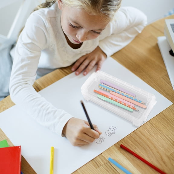 LEFTHIGH Home Transparent Plastic Pencil Case, Storage Box for Pens Erasers Markers, Snap Tight Lid Stackable Design, 8.5x4x1.6in