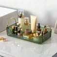 thumbnail image 1 of LEFTHIGH Home Transparent Ribbon Handle Bathroom Countertop Storage Box Sink Organizer First Layer Cosmetic Makeup Holder Clear Khaki Green 11.8x6.7x4.5 Inch Gift Sets, 1 of 6