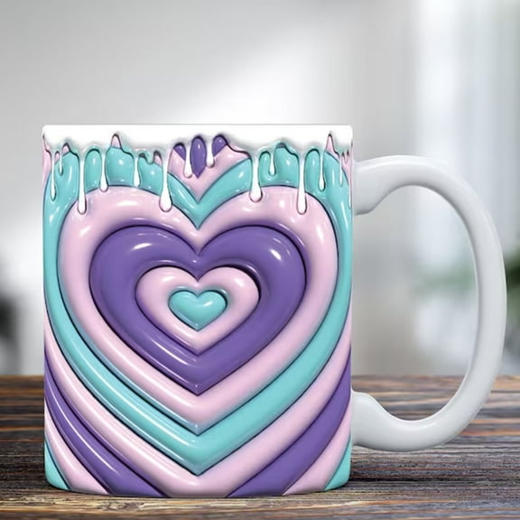 LEFTHIGH Home Valentine's Day Heart Mug 3D Visual Effects Ceramic Coffee Cup 15oz Microwave Dishwasher Safe Gift for Him Her Couples Valentines Day Decorations