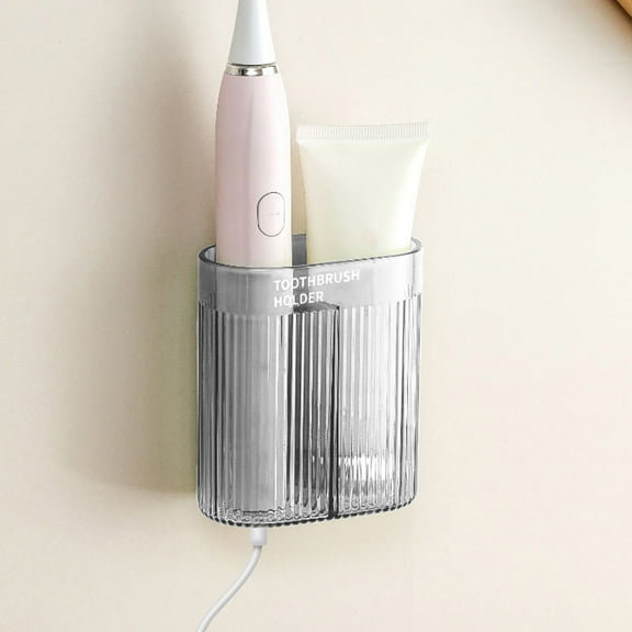 LEFTHIGH Home Wall Mounted Toothbrush Rack Self Adhesive Bathroom Organizer with Charger Slot Drainage Holes Detachable Clear Green Cute Stuff