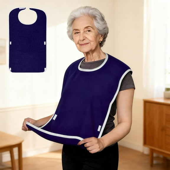 LEFTHIGH Home Waterproof Adult Feeding Bib with Adjustable Straps and Pocket Polyester Fabric for Elderly Care Meal Assistance Rehabilitation 75x45cm Gray White Red Blue Christmas Decor