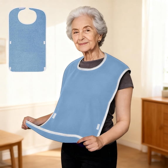 LEFTHIGH Home Waterproof Adult Feeding Bib with Adjustable Straps and Pocket Polyester Fabric for Elderly Care Meal Assistance Rehabilitation 75x45cm Gray White Red Blue Christmas