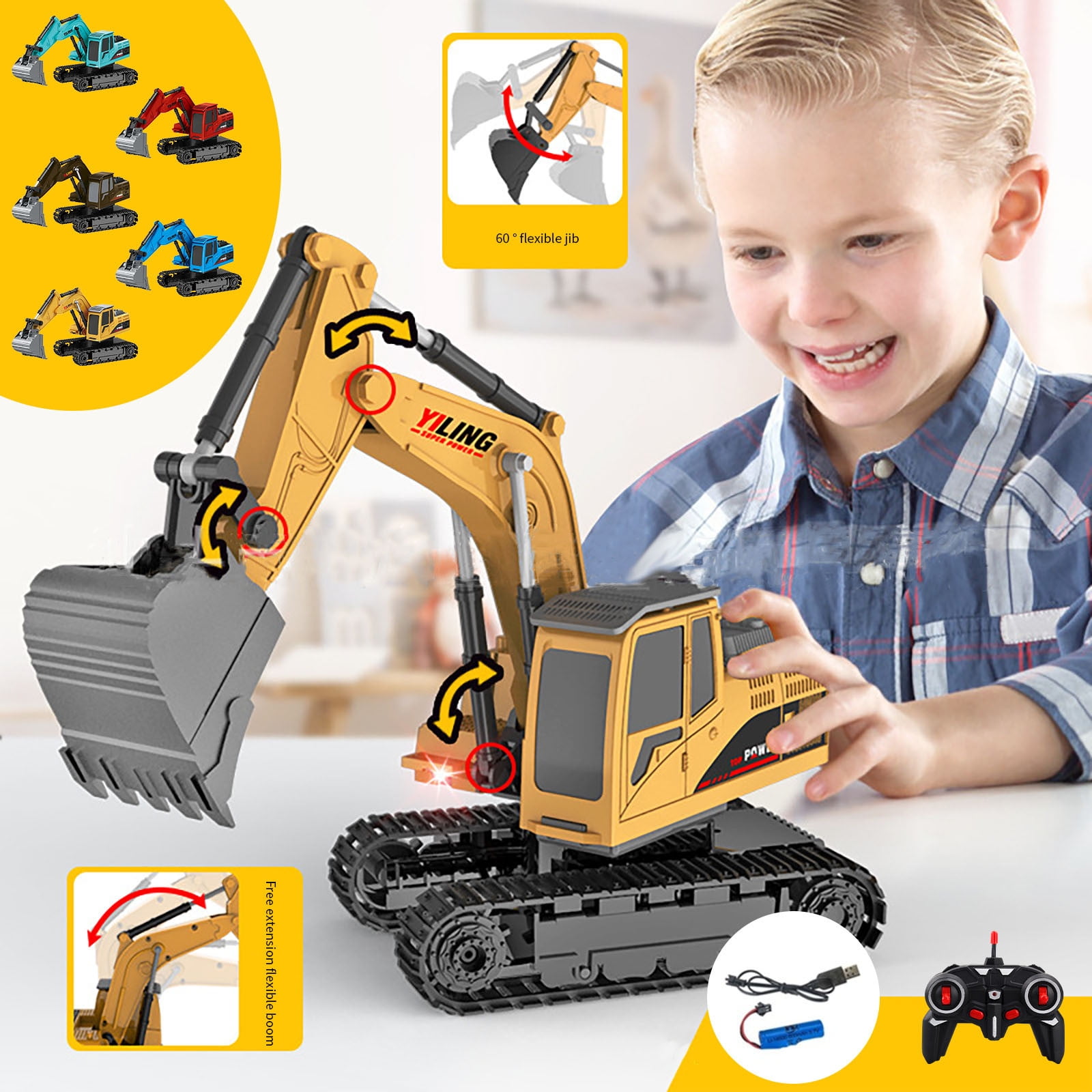 LEFTHIGH Toys 2.4Ghz 6 Channel 1:24 RC Excavator Toy RC Engineering Car ...
