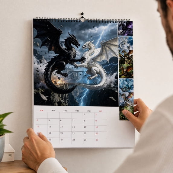 LEFXSMR 2027 Desk Calendar, 8.27"x8.27" Dragon Spiral Bound Decorative 12-Month Planner Desk Calendar, Calendar for Study Office Home Decor Gifting