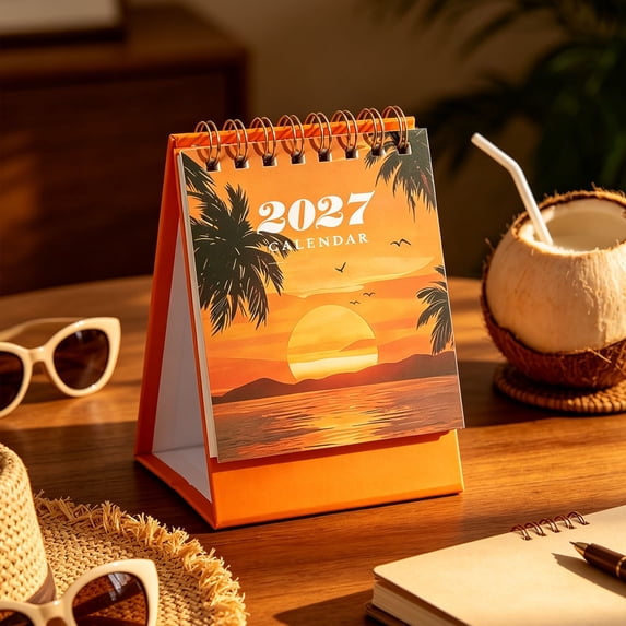 LEFXSMR 2027 Desk Calendar, Fresh Scenery Portable Standing Thick Desk Calendar, Spiral Bound Mini 12 Monthly Calendar Planner for Home Office Desktop