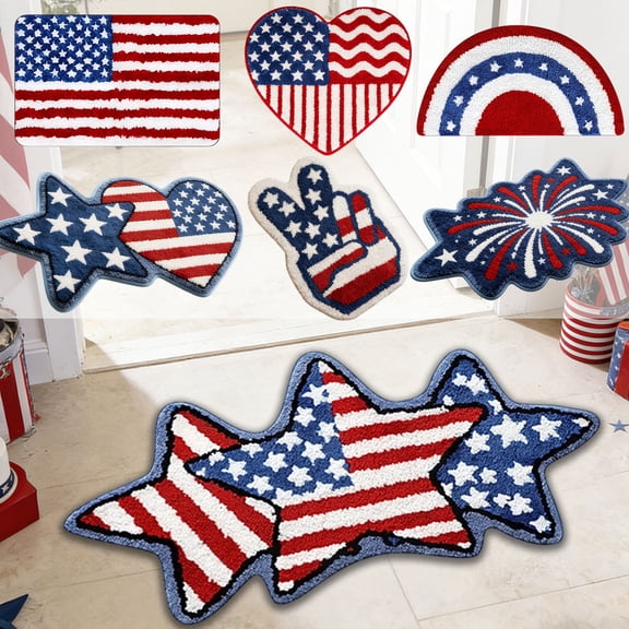 LEFXSMR 4th of July Bathroom Rugs, Non-Slip Independence Day Area Rug, Patriotic Decorations Bathroom Rugs for Bath, 27.56x17.72" Red White Blue Star
