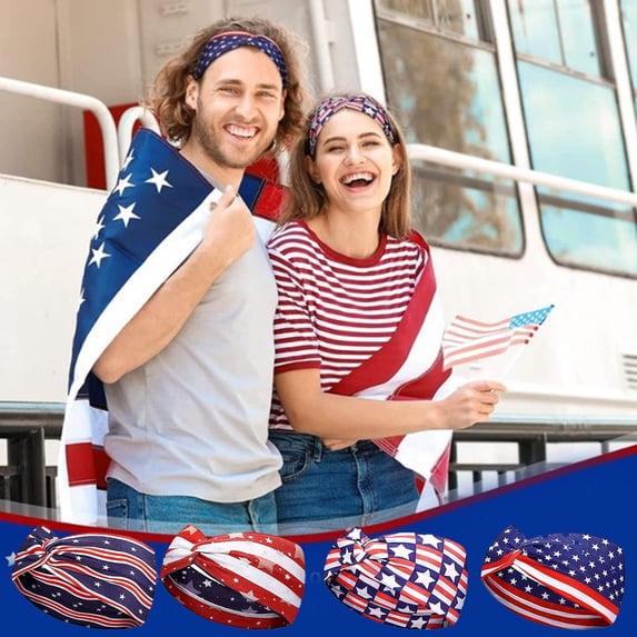 LEFXSMR 4th of July Headbands for Women & Men, Independence Day Themed Sports Elastic Headband, Patriotic Decorations for Hair Accessory, Multicolor