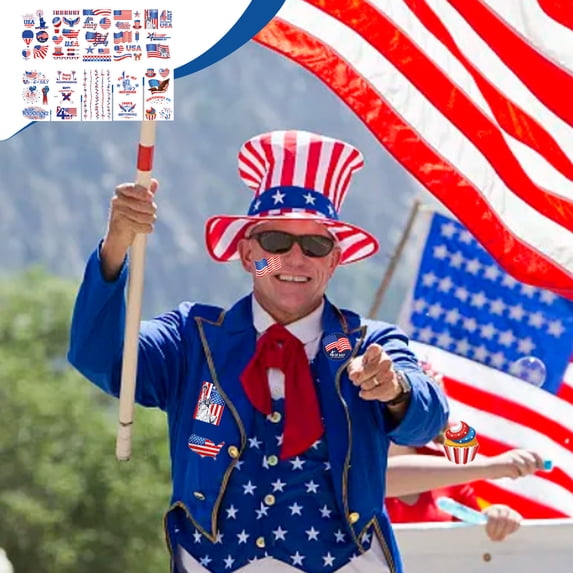 LEFXSMR 4th of July Stickers, Independence Day Themed Patriotic Decorations Stickers for Kids & Adults, Blue Red White Color