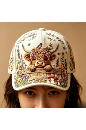 Baseball Cap, High Cow Themed Adjustable Hat for Women, Floral Sun Hats for Outdoor Activities & Daily Wear